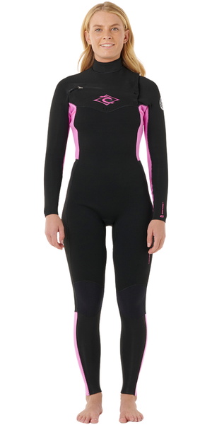 2026 Rip Curl Mujer Dawn Patrol 4/3mm Chest Zip Neopreno 160WFS - Black / Pink